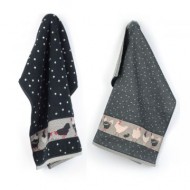 Hand- en Theedoek - Kippen - Zwart